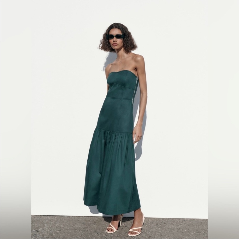 Zara Strapless Green Maxi Dress